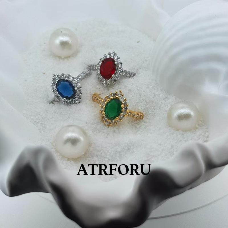 Nhẫn Đá Quý Có Thể Điều Chỉnh S925 Thanh Lịch, Thiết Kế Hình Bầu Dục, Sapphire, Ruby Và Đá Ngọc Lục Bảo, Hoàn Hảo Cho Mọi Dịp, Đóng Gói Đẹp, Bền Và Chống Phai Màu, Chống Thấm Nước, Thích Hợp Mặc Hàng Ngày, Atrforu 2