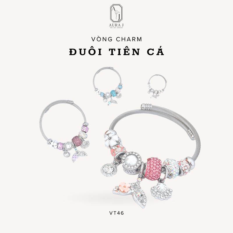 [AURAJ] Vòng Tay Gắn Charm Mermaid, Charm Đuôi Cá, Nàng Tiên Cá Biển Cả, Bản Đá Hồng Vỏ Sò Đại Dương - VT46  Phụ Kiện Titan