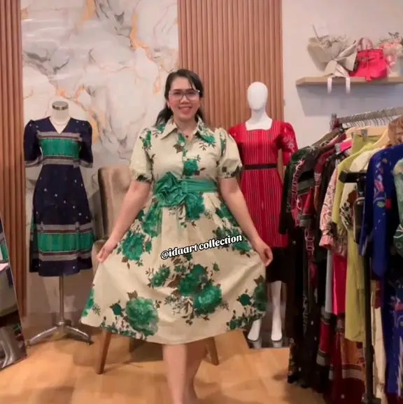 DRESS LINEN BUNGA MAWAR CANTIK ELEGAN DAN MEWAHH 3