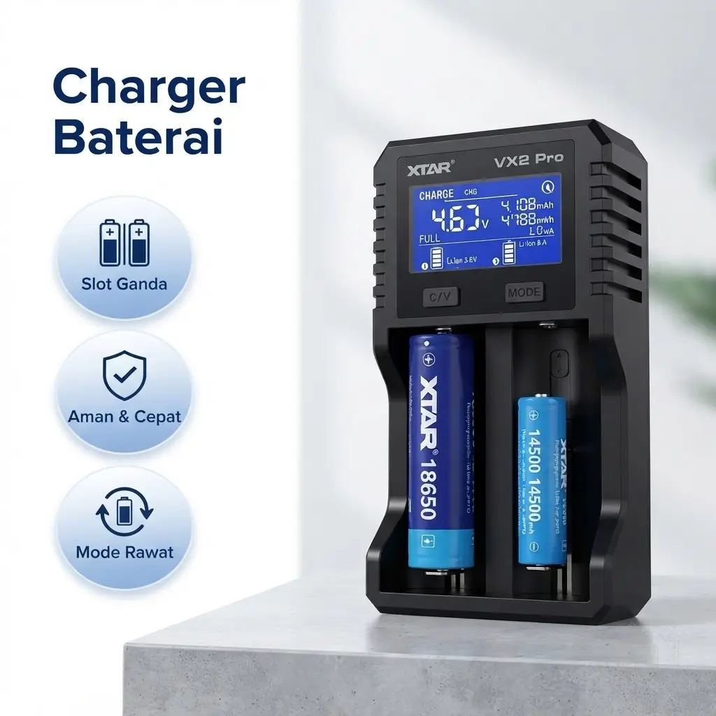 Charger Baterai Cerdas Dua Slot Otomatis Deteksi Jenis Baterai AA AAA Li-Ion LiFePO4 Ni-MH Pengisian Daya Cepat Aman untuk Berbagai Perangkat Elektronik Fotografi Senter Mainan
