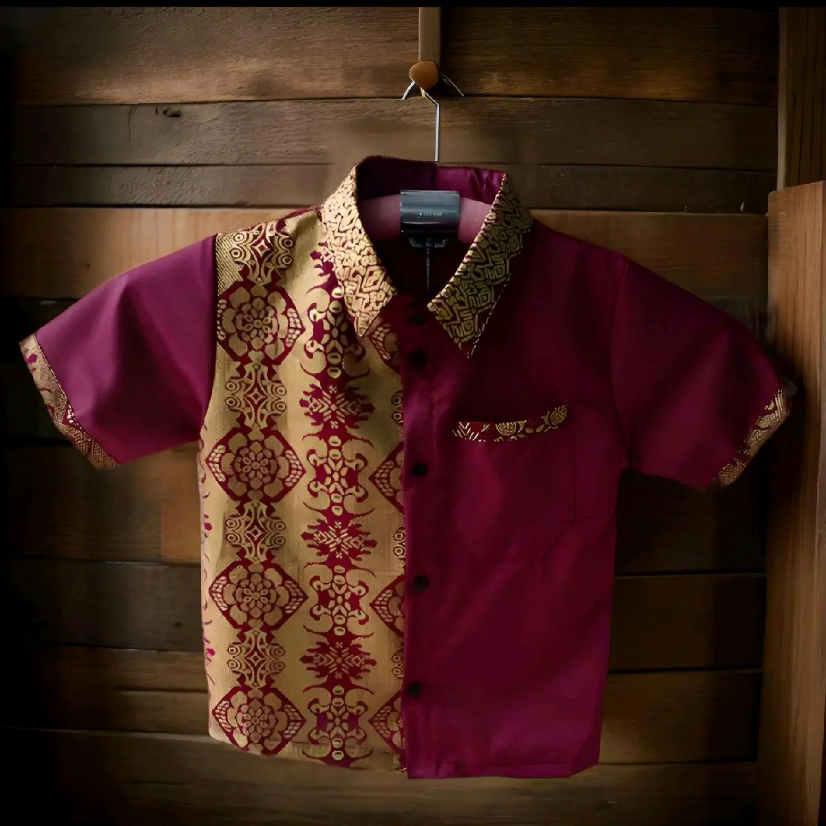 KOKO ANAK HEM BATIK ANAK KOMBINASI POLOS TOYOBO MAROON KEMEJA BATIK ANAK LENGAN PENDEK USIA 1 SAMPAI 10 TAHUN Katun Polos Setrip Baju Muslim