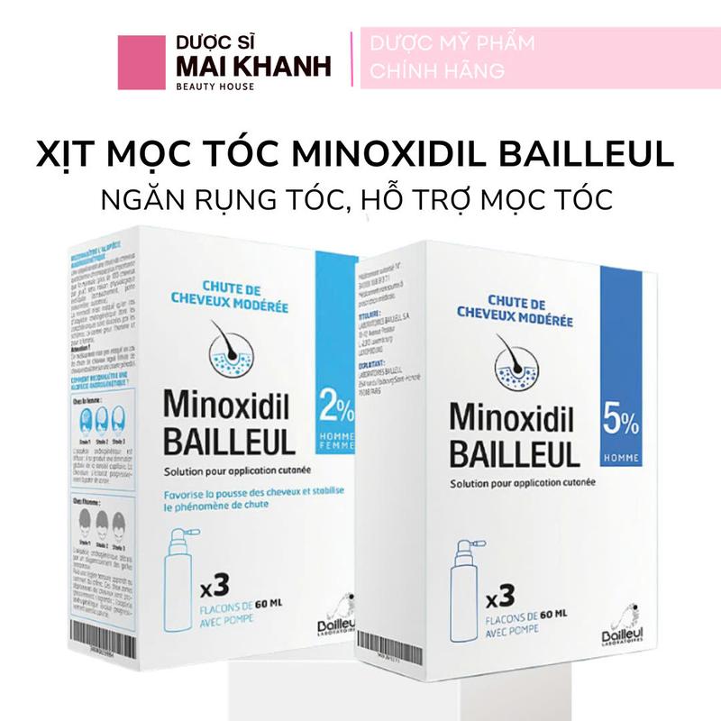 Xịt Tóc Minoxidil Bailleul 2% Nữ và 5% Nam - Chai 60ml Dưỡng Tóc Chăm Sóc Tóc
