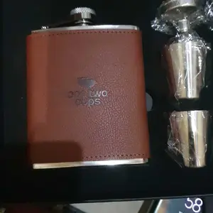 Botol Stainless Steel 7oz Premium Leather Coklat | Botol Minum Mini Outdoor Elegan