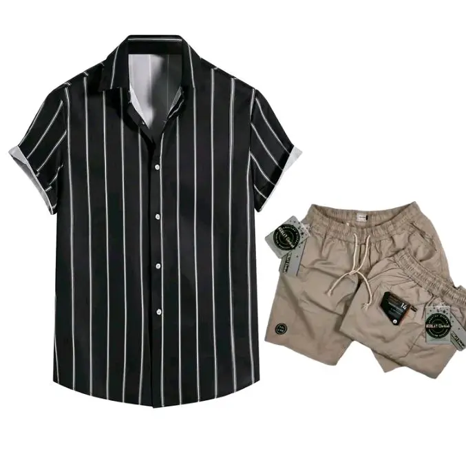 SETELAN KOREAN SERIS PRIA WANITA KEMEJA SALUR & CELANA BORSHOT MOTIF CASUAL SANTAI