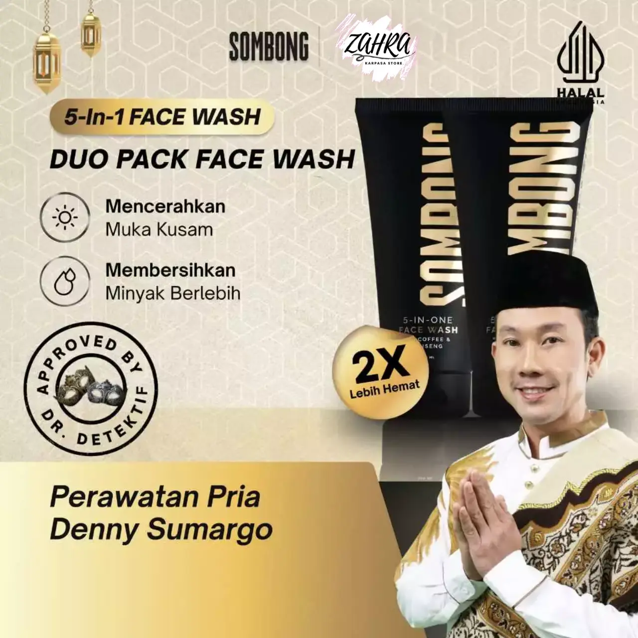 [DUOPACK] SOMBONG 5-in-1 Face Wash With Coffee & Ginseng Sabun Pembersih Wajah Pria 100ml