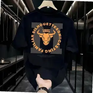 Men's streetwear slim-fitting short-sleeved t-shirt men's new bull's head letter trendy brand trendy round neck printing fashionable pure cotton trendy loose men's and women's retro novelty pattern printing | Kekinian