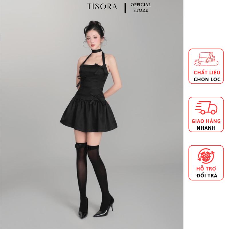 Đầm Cup Ngực Đính Nơ Phối Dây Chocker Cổ đi tiệc đi chơi dạo phố - Size Xs S M L XL XXL - Doris Dress Màu Đen Nữ Women