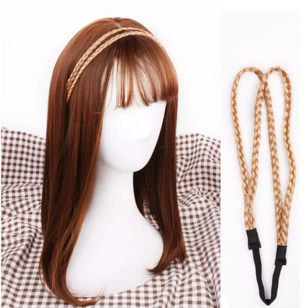Black Seamless Stylish Girls Brown Adjustable Synthetic Bohemian Female Plaited Headband Twist Elastic Hair Headband Synthetic Braided Headbands Double Braided Headwear