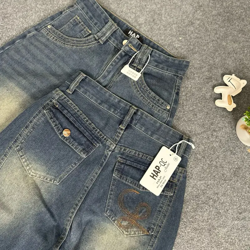 HAP(S-2XL)Quần jeans ống rộng phối túi nắp thêu 2 màu với 2 chiều dài 95 và 103cm .Mã 282 | BigBuy360 - bigbuy360.vn