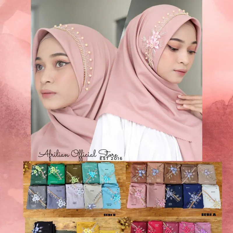 Kerudung Segi Empat Wanita Muslim Katun Voal Kerudung Syari Jilbab Square Payet Bando Mawar - Nyaman, Lembut 3