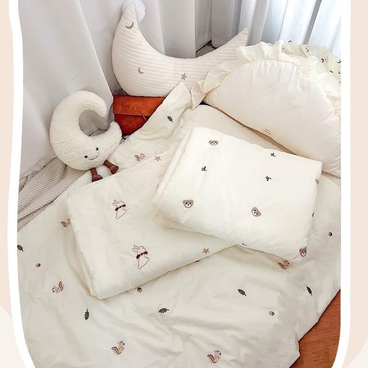  Chăn bông vải cotton 2 mặt thêu hoạ tiết KT 1mx1m2 ấm áp cho bé mùa đông 