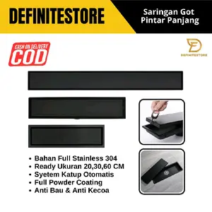 Floor Drain Panjang Stainless Saringan Kamar Mandi Saringan Got Smart Floor Drain Kamar Mandi Hitam Full Stainless SUS 304 Anti Karat dan Anti Serangga tutup lubang air Keran