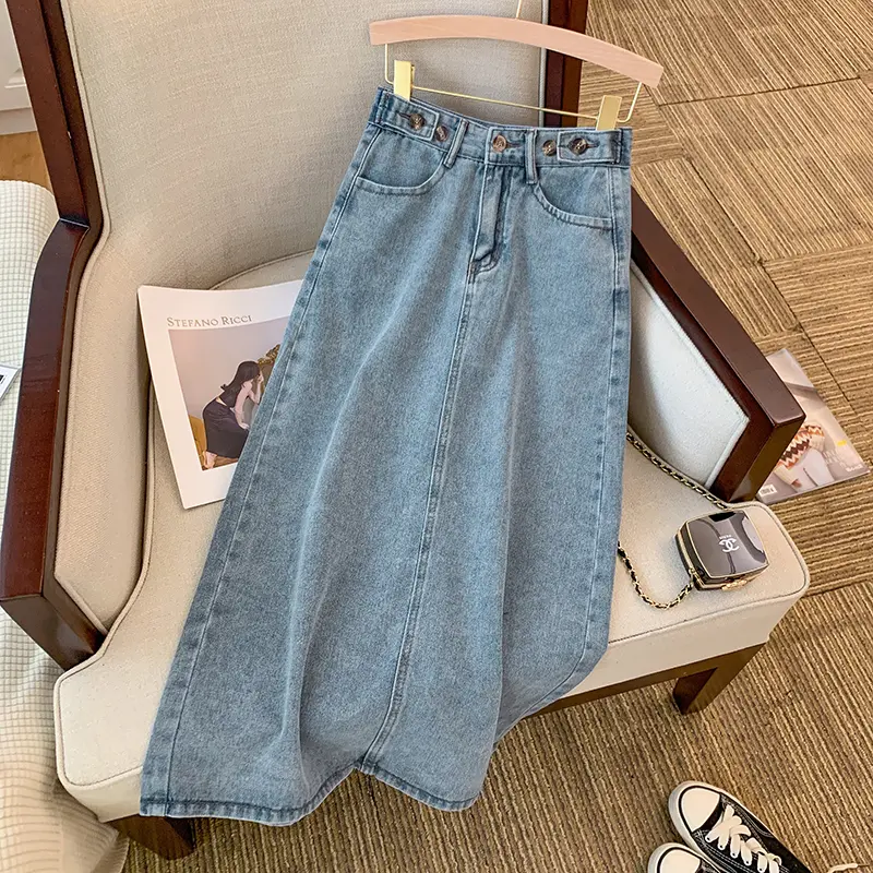 Rok Jeans Wanita Split Rok korean Rok A-Line Denim Rok Wanita 0