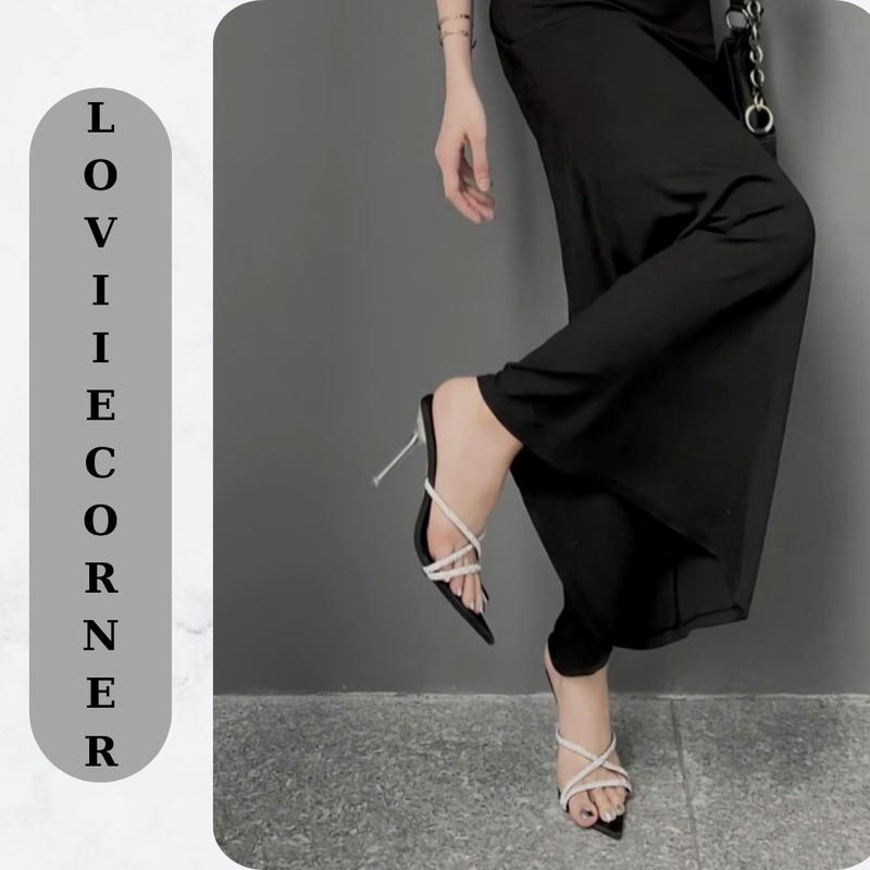 LOVIIECORNER - FORM BÉ - GUỐC NỮ THỜI TRANG MŨI NHỌN HỞ, HỞ HẬU  - HAI QUAI CHÉO ĐÍNH ĐÁ - CAO GÓT NỮ GÓT NHỌN CAO 9 PHÂN - D221123