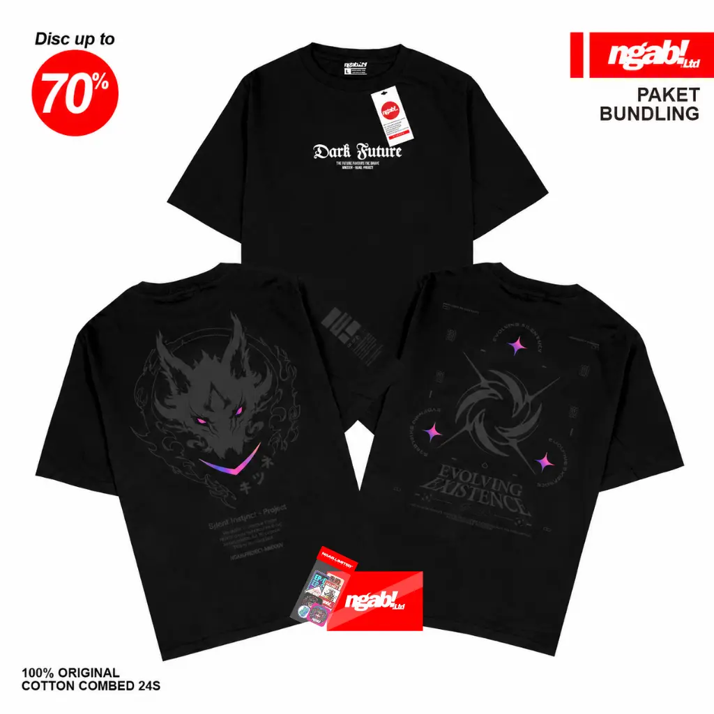 (Gratis Sticker) Buy 1 Get 3 Ngab Kaos Distro Spesial Bundling Sylent Instinct, Dark Future, Evolving BD086 Hitam Unisex Pria Wanita Cotton Combed 24s