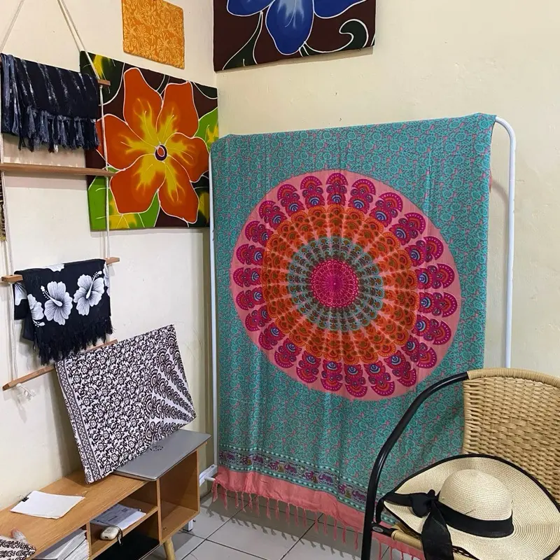 Kain Bali-Sarung Bali-Kain Pantai motif Mandala Ekspor - Lalakushop 185x120cm -Rumbai-adem