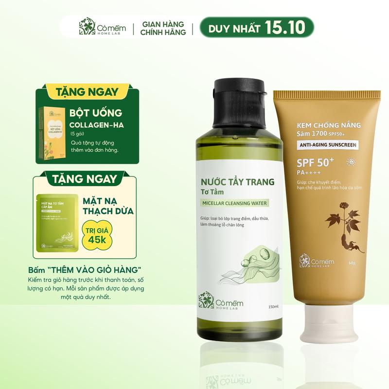 [TẶNG QUÀ MIỄN PHÍ] Bộ Chăm Sóc Da Tẩy Trang Và Kem Chống Nắng Thiên Nhiên Cho Mọi Loại Da Cỏ Mềm