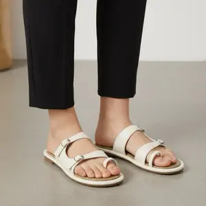 SALWA ~  Sandal Wanita Platform wedges 3 cm Style Korea Kekinian Aesthetic Empuk Kulit Sintetis cream Size 37-40 Shoes Flat Cewek Sendal