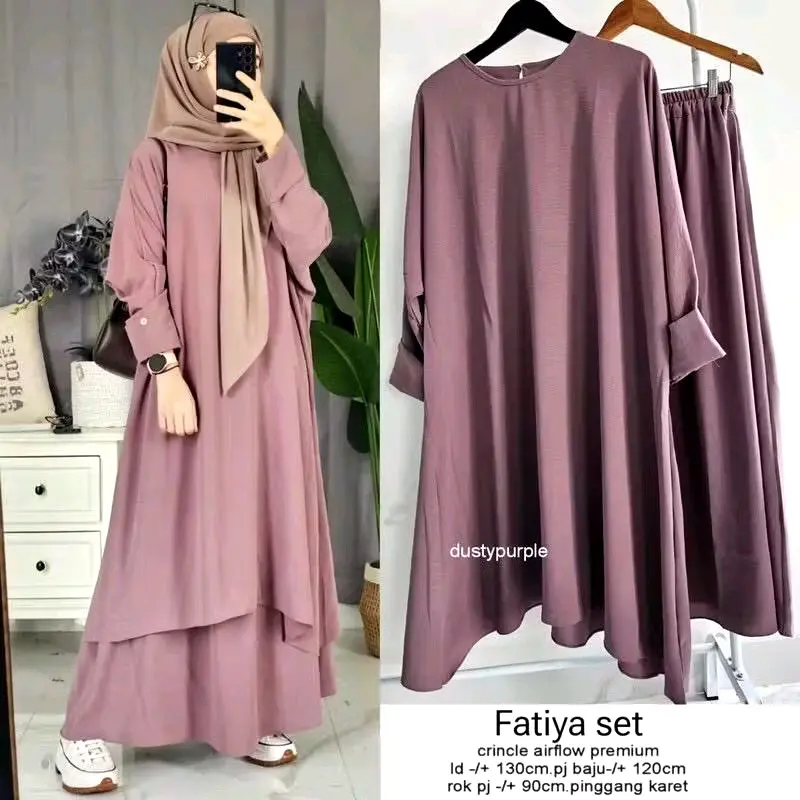 Fatiya Set Setelan Airflow Setelan Rok Wanita Muslim Crinkle Remaja Casual