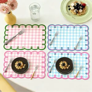 {COD}  Taplak Meja Vintage PVC Bercorak Kotak-Kotak Gaya Korea dengan Tepi Bulat | Taplak Meja Anti Air dan Stylish, Tahan Panas dan Anti Selip