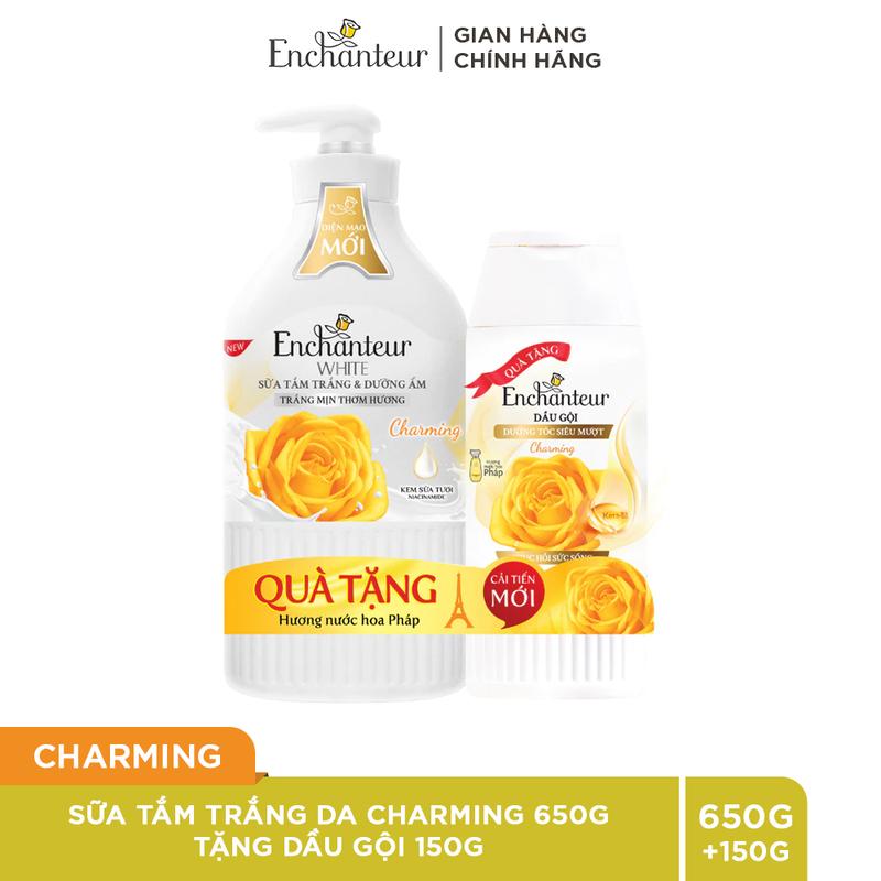 Sữa tắm trắng da và dưỡng ẩm Enchanteur 650g + Tặng dầu gội 150g hương Charming/Delightful