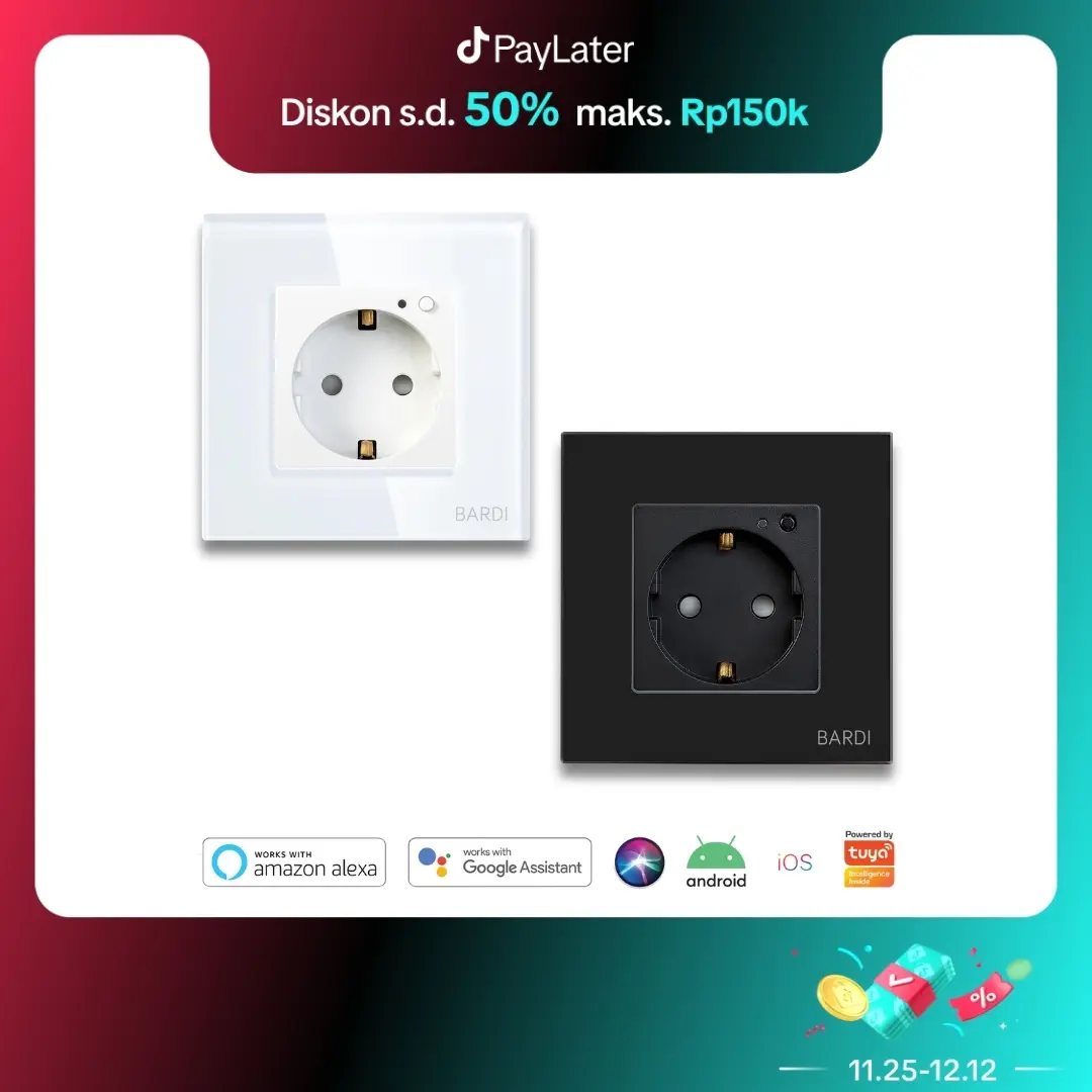 BARDI Smart Wall Socket EU Max 16A PTH/HTM - Stop Kontak Dinding Pintar Otomatis Wi-Fi Automation Putih Hitam