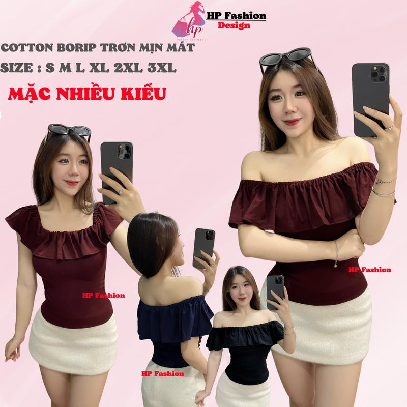 Áo thun body trễ lệch vai nhún 2 bên eo, áo nữ kiểu nữ basic vải thun cotton borip trơn co giãn 4 chều thoáng mát thấm hút mồ hôi size S M L Xl XXL  có bigsize mùa hè HP46