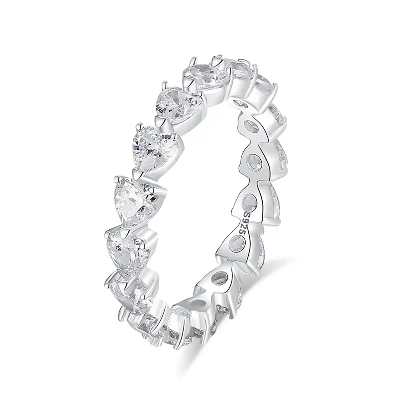 S925 Sterling Silver Love Ring for Women Similar Diamond Moissanite Heart Shape Eternity Ring
