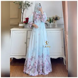 Dahlia Dress Wanita Muslim Cantik Gamis Formal Nyaman Ceruty Karet Zipper by Lavsha