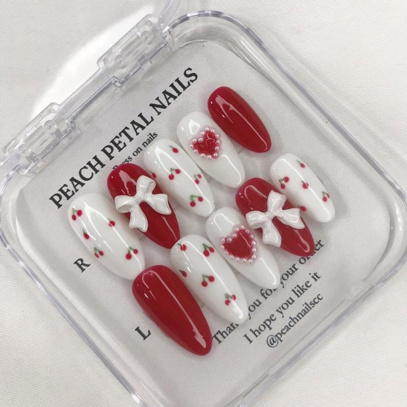 PRESS ON NAILS RED CHERRY | kuku palsu custom murah | press on nails custom 0