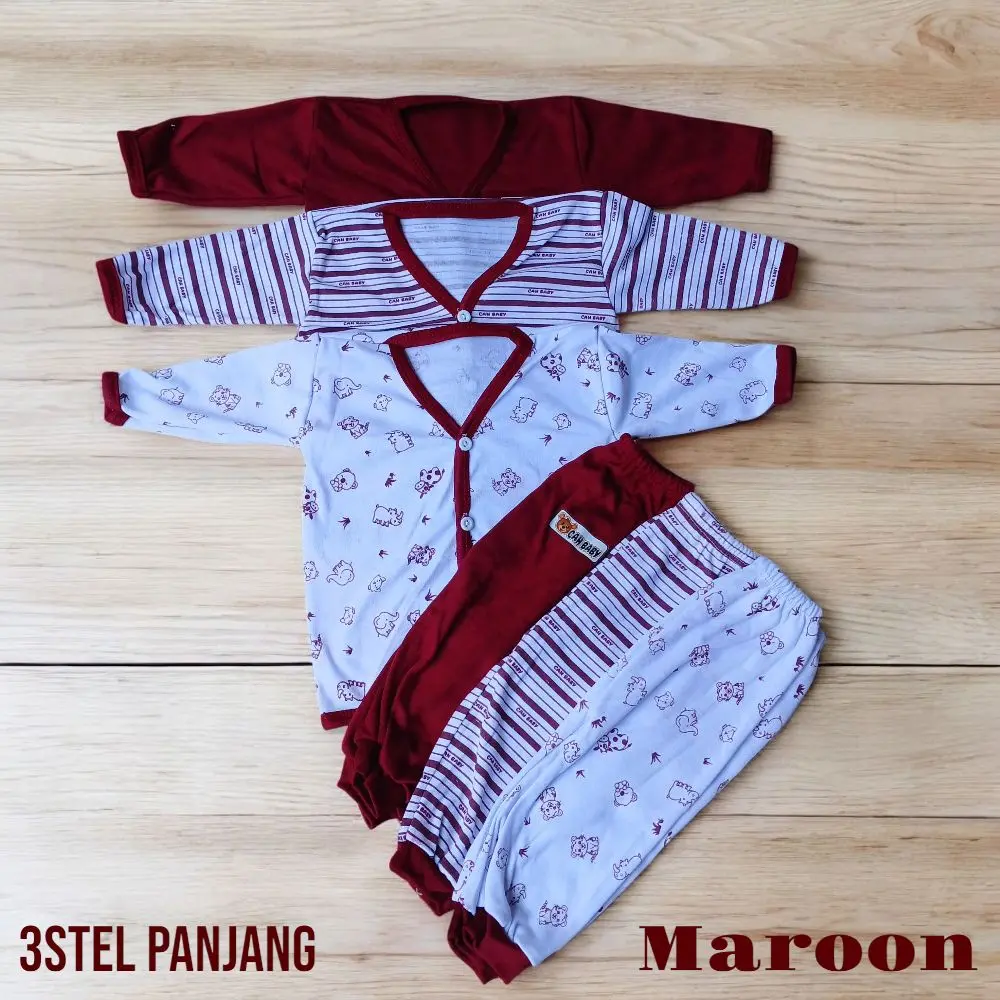 6pcs/3 Setel Baju Bayi Baru Lahir Usia 0-3 Bulan Lengan Celana Panjang untuk Bayi Laki-Laki dan Perempuan - Katun PE Double - Parsel