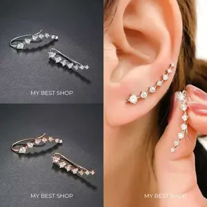 Anting Tusuk Wanita Korea Motif Garis Comet Bulan - Earrings