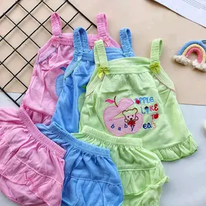 new !!! ( 3pcs ) setelan dress bayi lucu halus dan berbordir renda rempel polos dan warna untuk usia 0-12 bulan