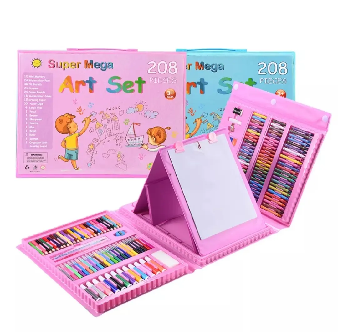 [capt] Mainan Edukasi Anak Peralatan Sekolah Seni Keterampilan Perlengkapan Seni Menggambar  Krayon & Cat Pastel Spidol Melukis Mewarnai Anak - Art Set Crayon 208pcs Marker Board Paper Pencil Brush