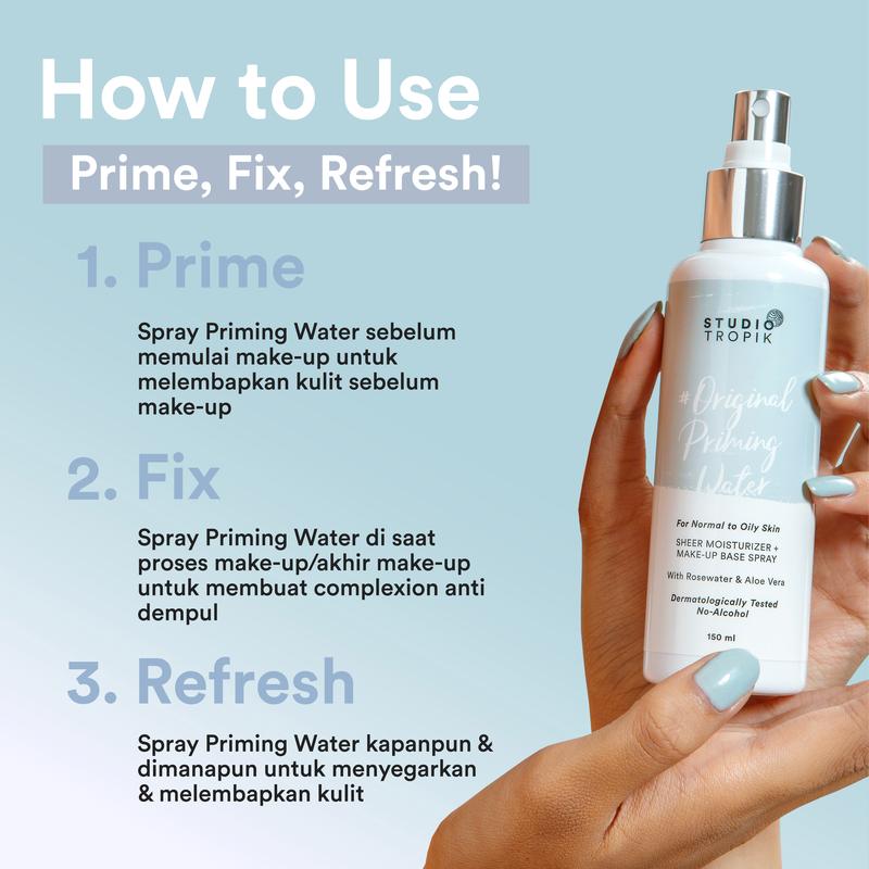 STUDIO TROPIK Original Priming Water | Primer Face Mist Spray Rekomendasi MUA | Makeup Complexion | Kulit normal kombinasi | Dengan Aloe vera dan Rose Water| Finish Soft Matte STUDIO TROPIK Original Priming Water | Primer Face Mist Spray Rekomendasi MUA | Makeup Complexion | Kulit normal kombinasi | Dengan Aloe vera dan Rose Water| Finish Soft Matte