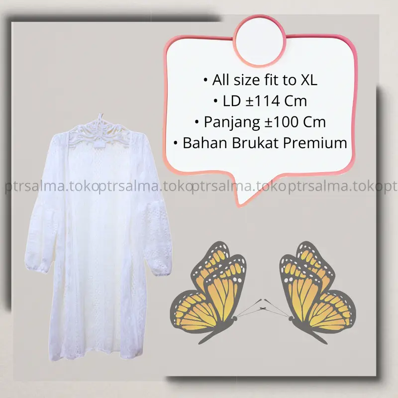Setelan Stylish 4 in 1 Cardigan Brukat Lengan Panjang  Warna Putih dan Celana Kulot Zipper Mocca -  One Set Terkini - Ready Stok 4