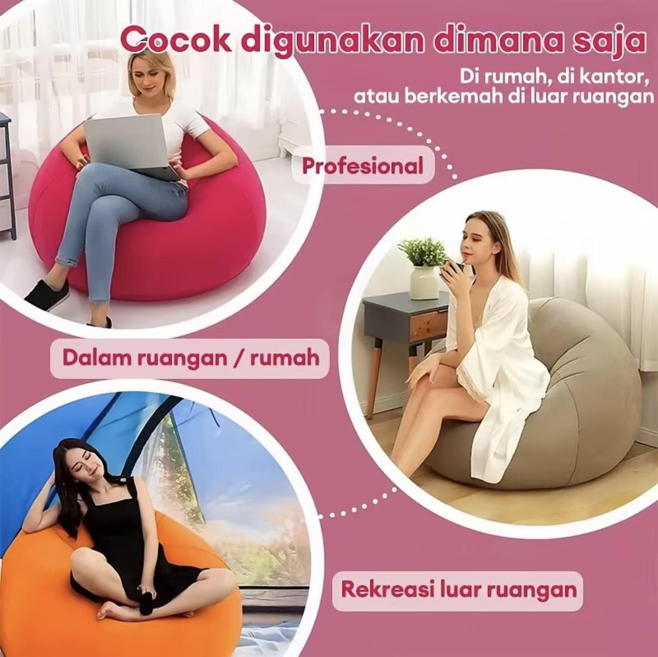 Cutebaby Bag Dewasa Single Sofa Minimalis Sofa Millenial Bean Bag Portabel Sofa Empuk Ultra Bentuk Bulat Untuk Kamar Asrama Luar Ruangan Furniture Sofa tiup Pompa Gratis