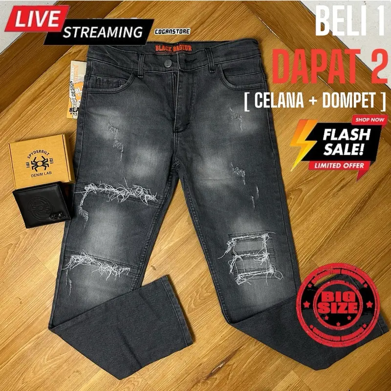 [BELI 1 DIKIRIM 2] Celana Ripped Jeans Karet Tidak Tembus + DOMPET “ JL07 “ 0