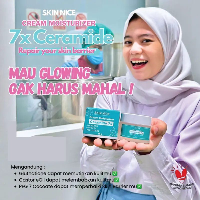 Paket skincare Komplit Glowing 6 in 1 (Moisturizer Ceramide 50g/30g, Day Cream Sunscreen, Night Cream Retinol, Serum  Vitamin C Saffron , Toner & Facial Foam) - Wajah, Membantu Mencerahkan, Pelembab Niacinam 7