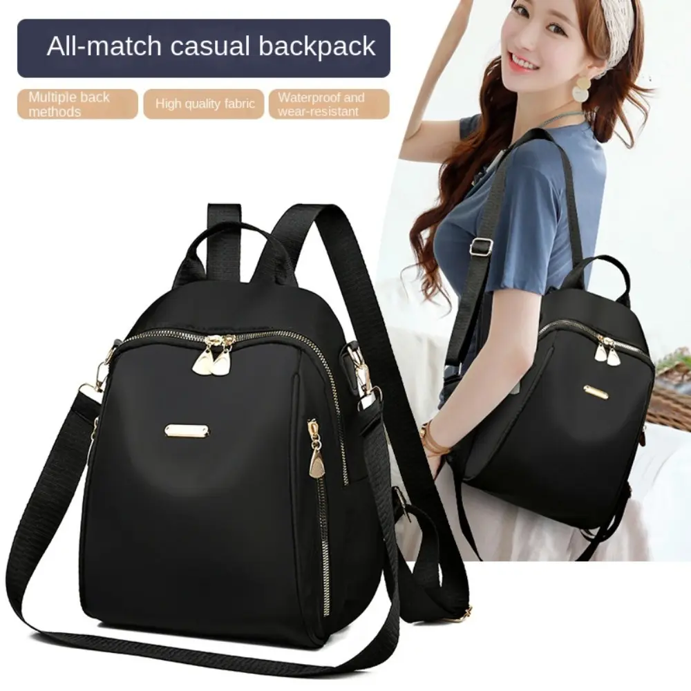 Oxford Cloth School Bags Fashion Black Large Capacity Shoulder Bag Lightweight Travel Backpack for College Student
