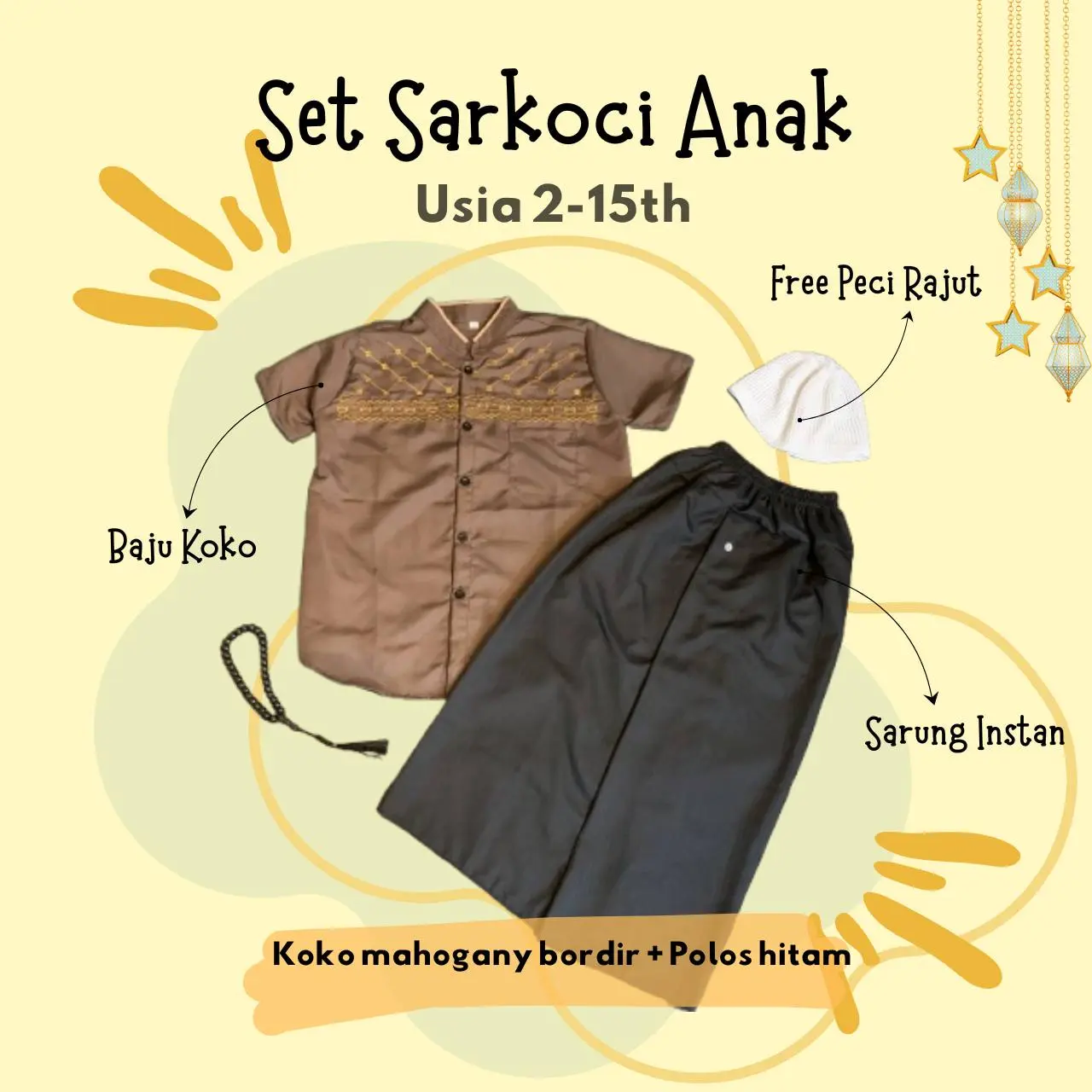Setelan Sarung Instan Anak & Koko Bordir Anak Lengan Pendek Usia 2-13 Tahun Free Peci Terlaris Setelan Sarung Instan Anak & Koko Bordir Anak Lengan Pendek Usia 2-13 Tahun Free Peci Terlaris