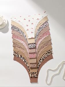 Tangas de leopardo estampado aleatorio para mujer, ropa interior elástica suave y cómoda, diseño ajustado de cintura baja, para uso todo el año