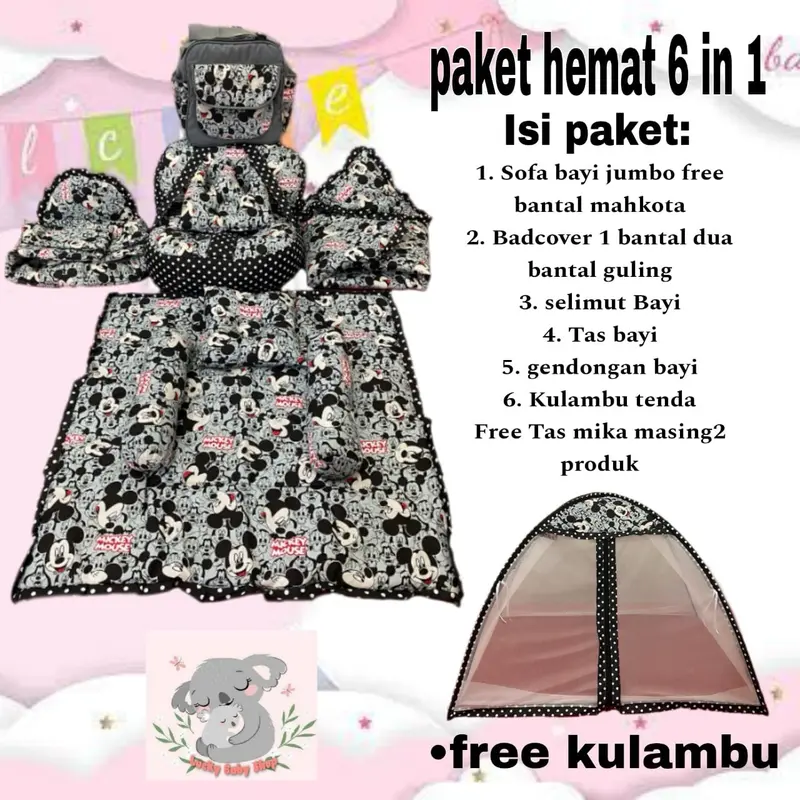 Terlarisss paket lahiran 6 in 1 Sofa jumbo/ Satu set Badcover/Tas /Gendongan/selimut Dan Kulambu tenda 1