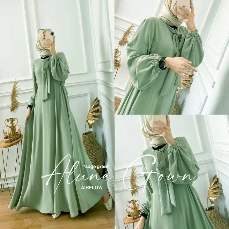 ALUNA DRESS WANITA CRINKLE AIRFLOW GAMIS CRINCLE MODEL TERBARU Muslim Panjang Maxi Simple Lebaran casual Pas Remaja