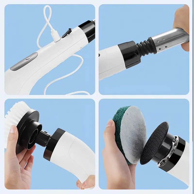 Escova de limpeza elétrica multifuncional 9 em 1, retrátil - com cabo estendido para banheiro, cozinha e quarto - 5