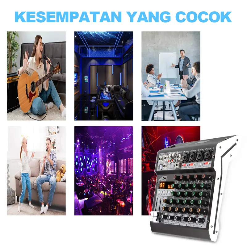 BOMGE 6 Channel audio mixer HM，99DSP Iron Plate，USB DJ Mixing Console MP3 Jack 48V Power Supply for Computer Recording, 6 Channel Band Mixing Board for Studio Recording 3