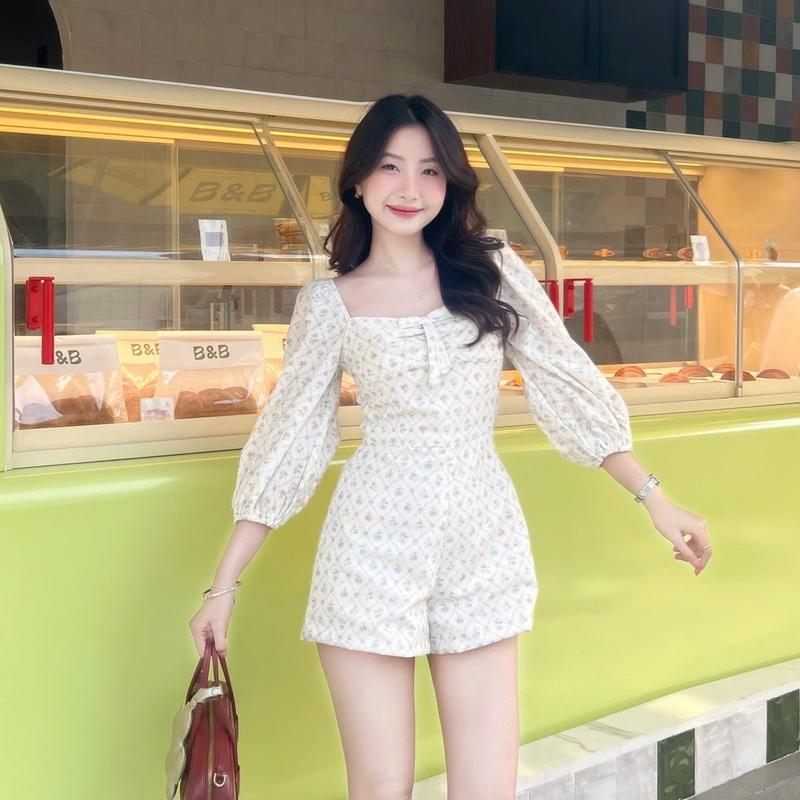 Jumpsuit Hoa Hè - Du lịch , dạo phố thoải mái, tay bồng tôn dáng