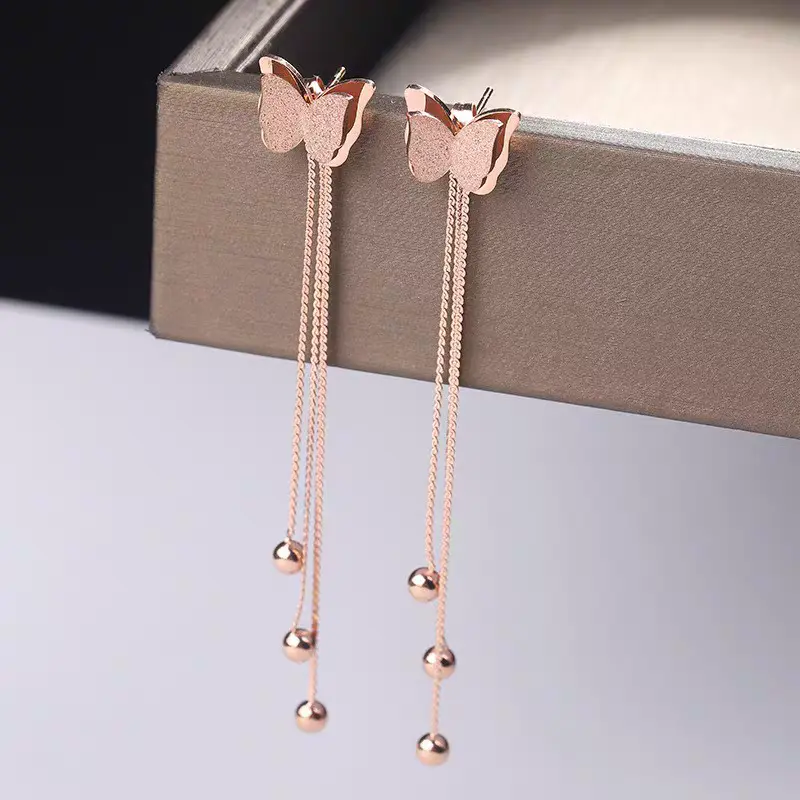 Anting Titanium Kupu Jurai Fashion Wanita Korea Anti Karat Tidak Luntur - Earrings