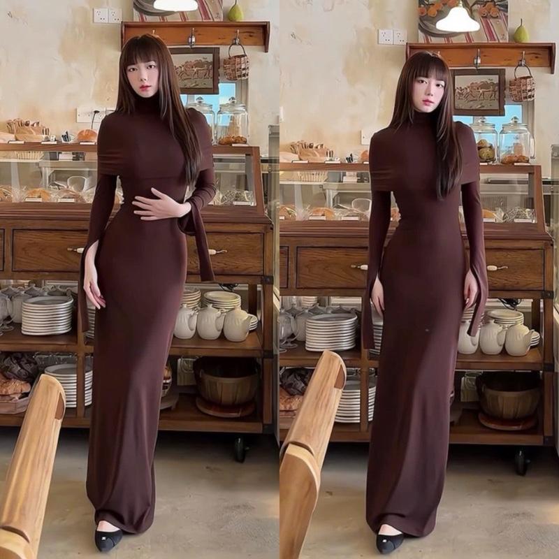 VÁY BODY SET ÁO CHOÀNG S100 TAY DÀI LOE NHÍU EO Đầm body tiệc thun ladong tay dài thu đông form suông SIMIHOUSE