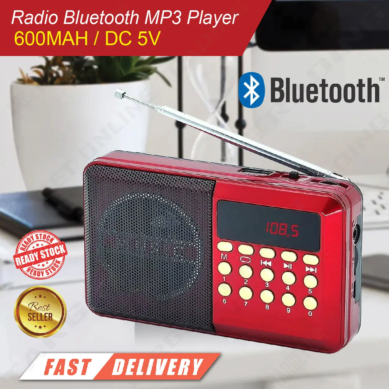 Portable Rechargeable FM Radio Bluetooth MP3 Player USB TF Card Audio / Radio Kecil Mudah Alih